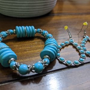 Turquoise Jewelry set Bracelet and earrings